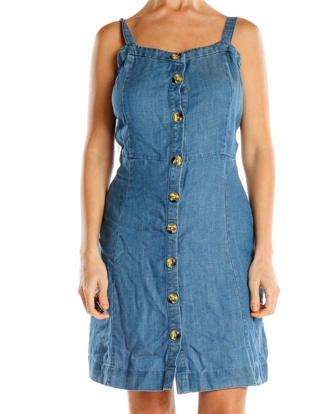 LOFT Chambray Button Down Linen Blend Pocket Dress Size 6